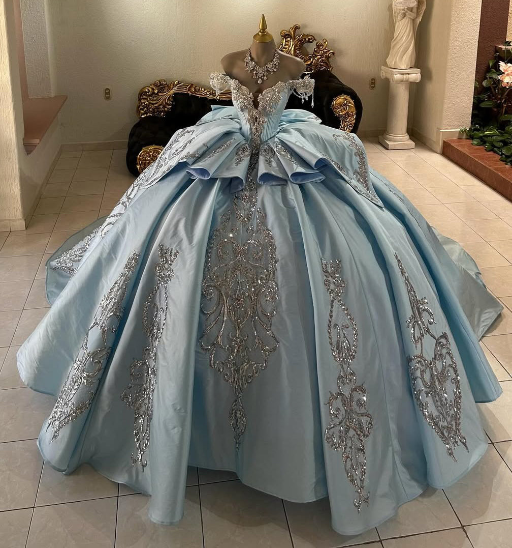 Off Shoulder Sweet 16 Quinceanera Dresses Tulle Beaded Prom Party Dresses HE440