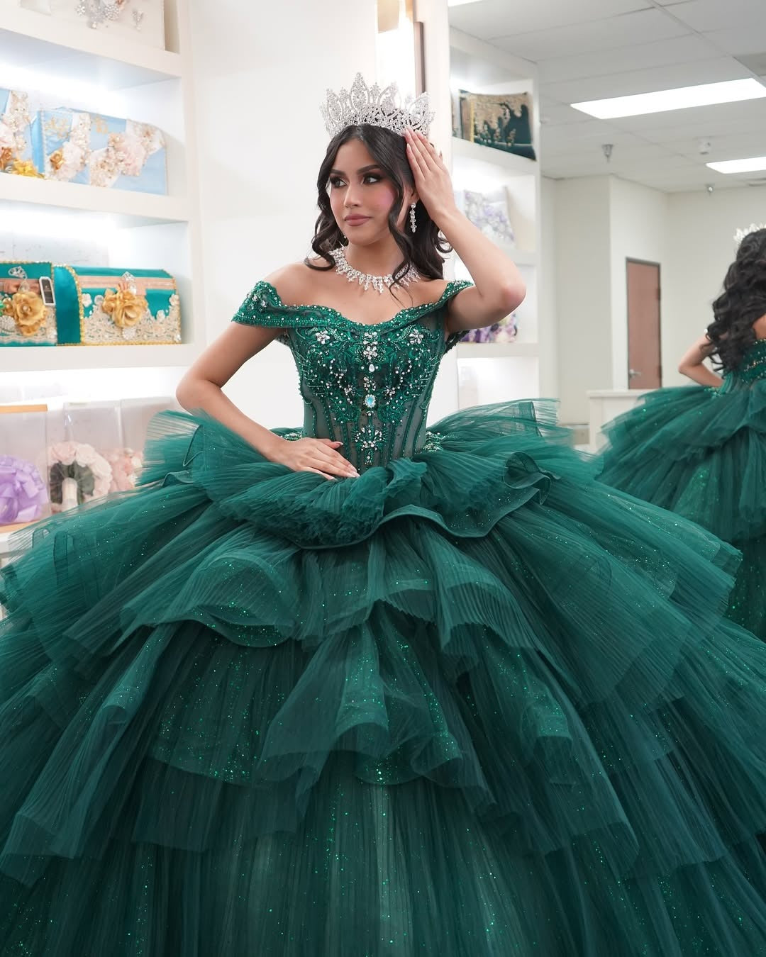 Ball Gown Quinceanera Dresses for Sweet 16 Tulle Beaded Ruffles Birthday Party Dresses HE147