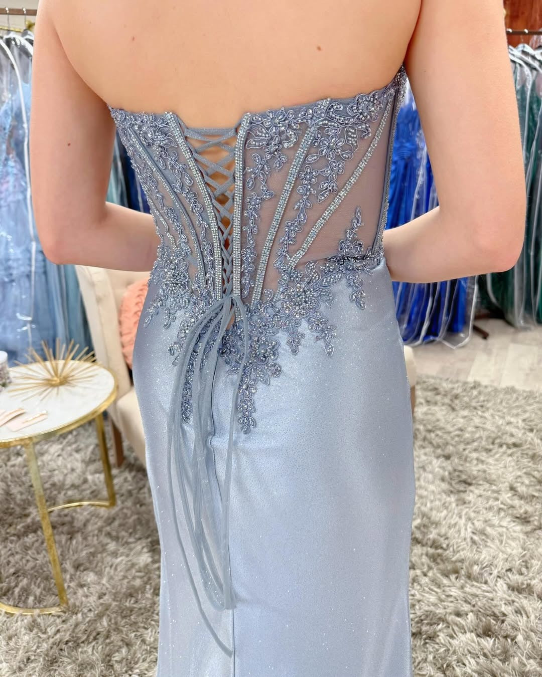 HE132-Vestidos de fiesta largos con encaje de escote corazón y cuentas para mujer, vestidos de noche sexys sin espalda, vestidos de fiesta con corsé y abertura lateral