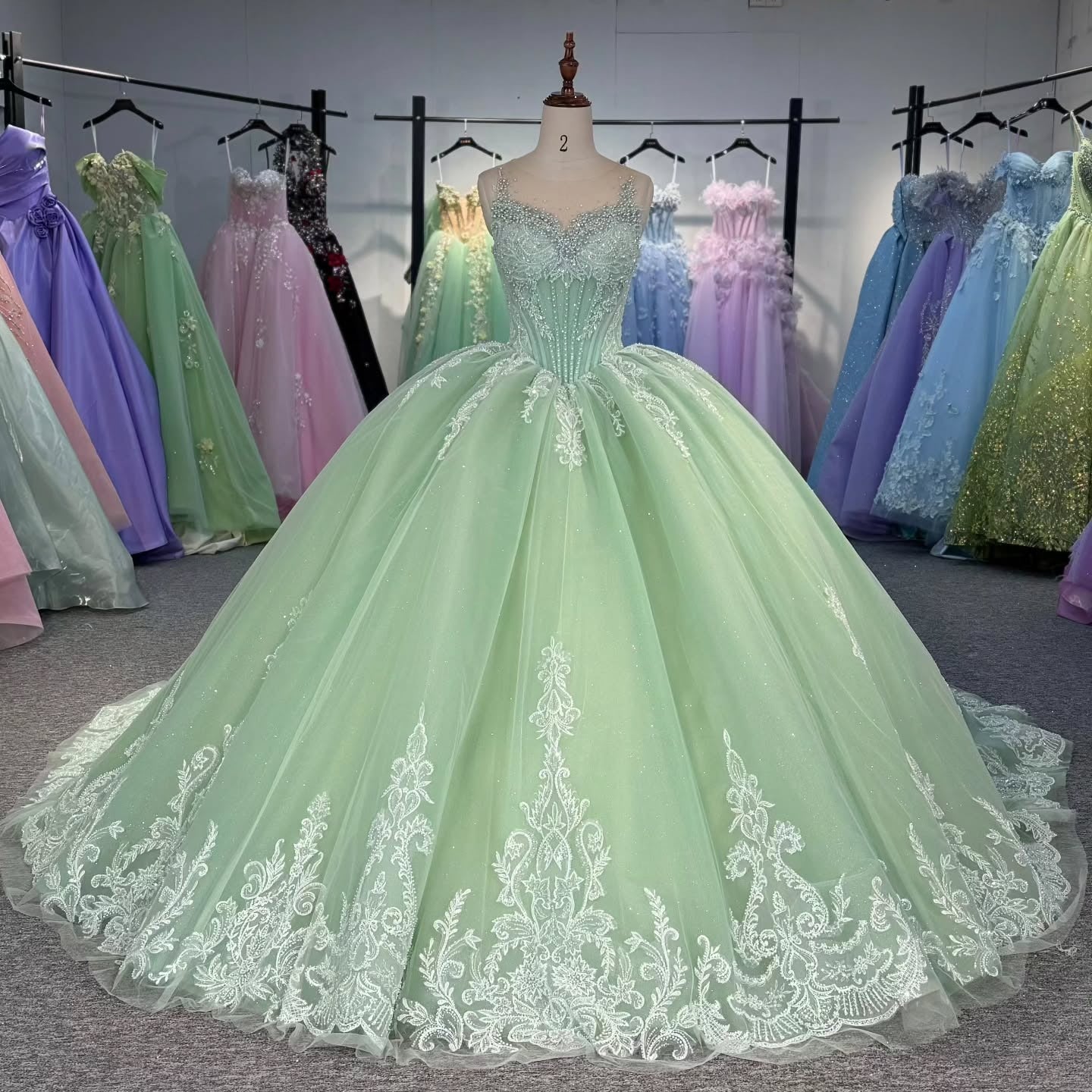 HE283 - Hermosos vestidos de quinceañera con apliques de tul y encaje, sin mangas, para fiesta de cumpleaños