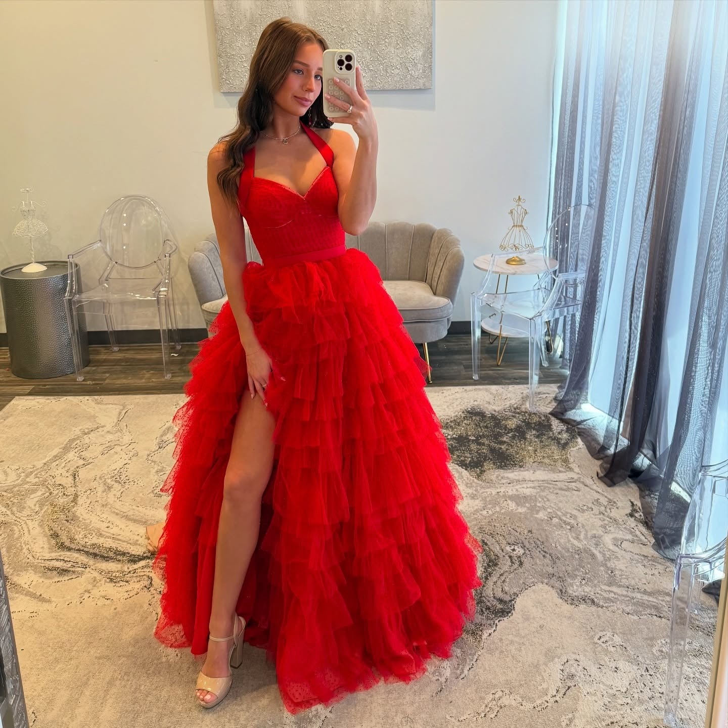 A Line Tulle Ruffles Prom Dresses Long for Women Sweetheart Plus Size Party Gowns HE177