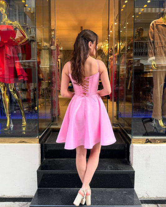 Sweetheart A Line Satin Homecoming Dresses Knee Length Party Gowns HE411