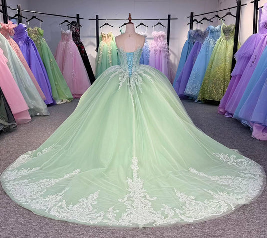 Ball Gown Quinceanera Dresses Tulle Lace Appliques Sweet 16 Gowns HE283