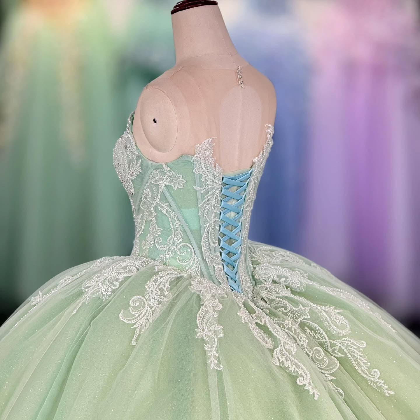 HE283 - Hermosos vestidos de quinceañera con apliques de tul y encaje, sin mangas, para fiesta de cumpleaños