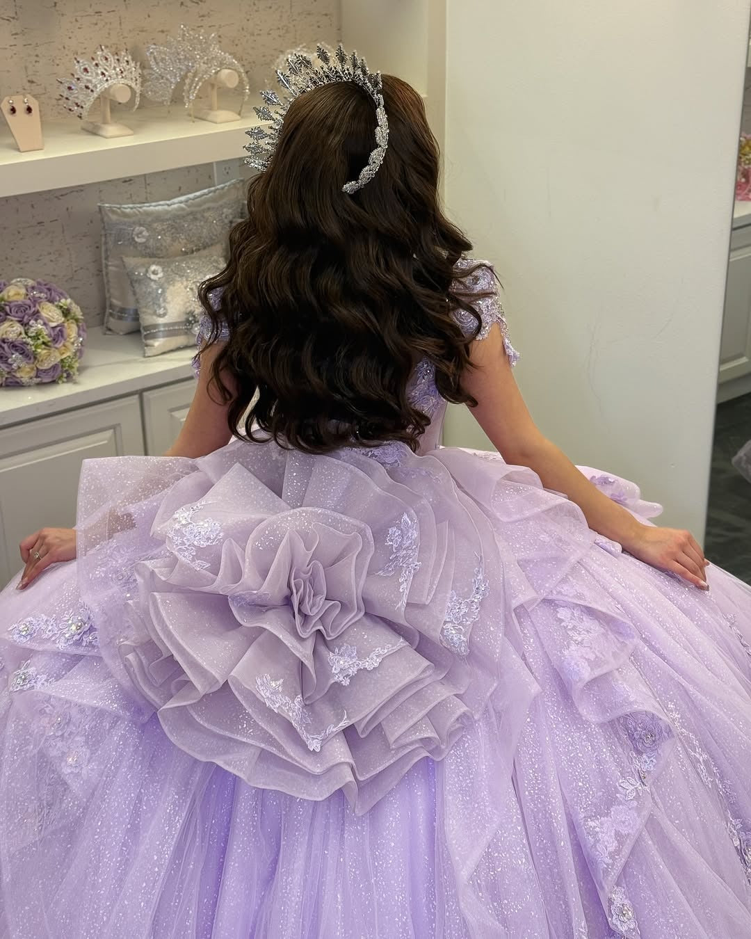 Lilac Sweetheart Quinceanera Dresses Tulle Lace Appliqued Sweet 16 Party Gowns HE233