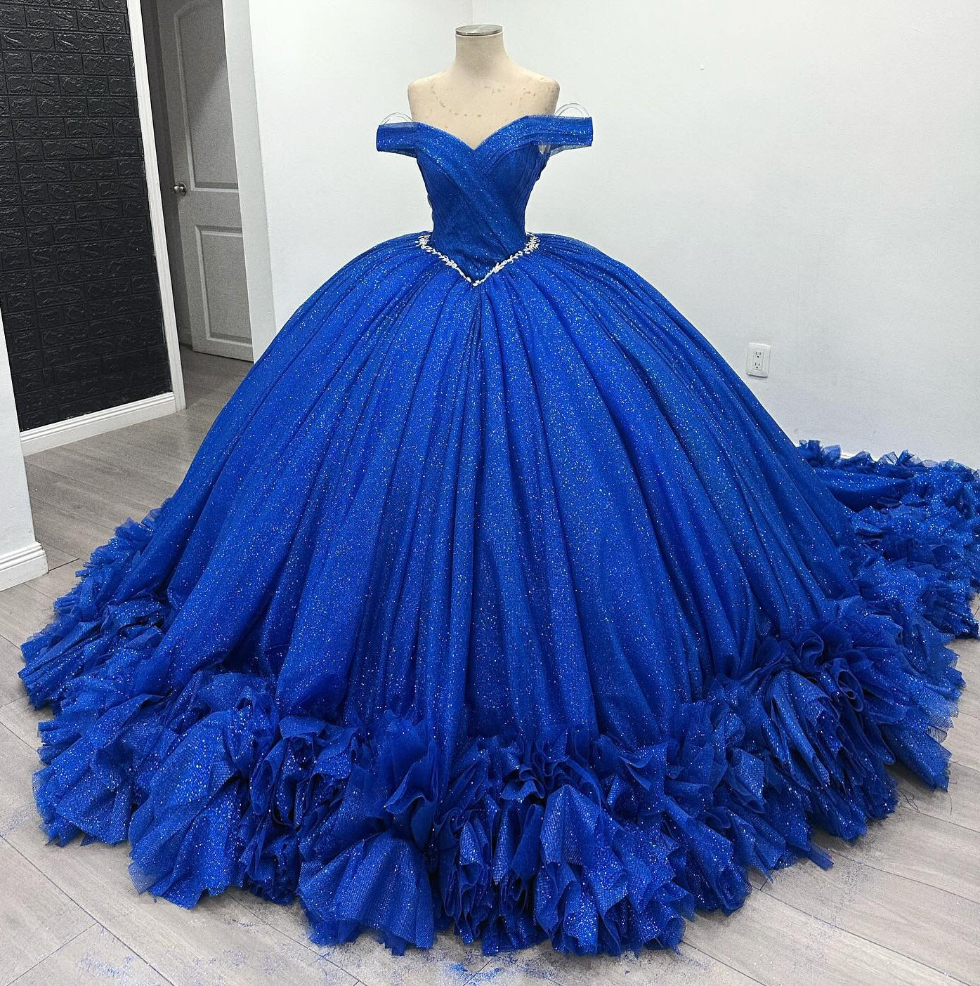 Vestidos de quinceañera con tul brillante, vestidos de fiesta de graduación real HE442