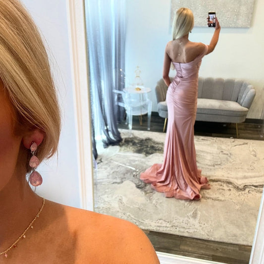 Women's Mermaid Satin Prom Dresses Long Strapless Formal Gowns HE256