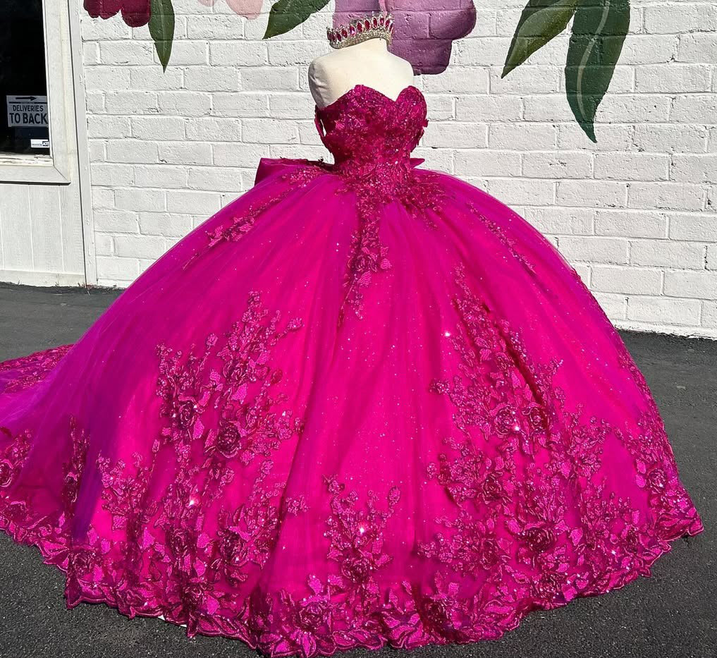 HE209-Vestido de quinceañera con escote corazón, precioso vestido de tul con apliques de encaje estilo princesa para fiesta de cumpleaños.