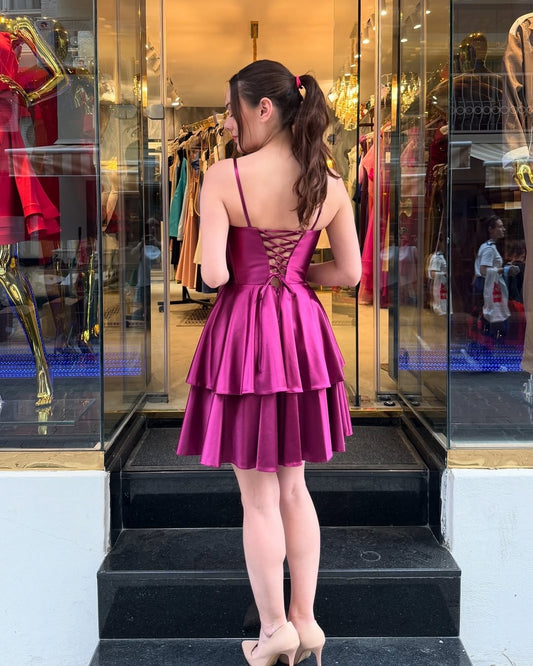 A Line Sweetheart Homecoming Dresses Satin Corset Cocktail Gowns HE409