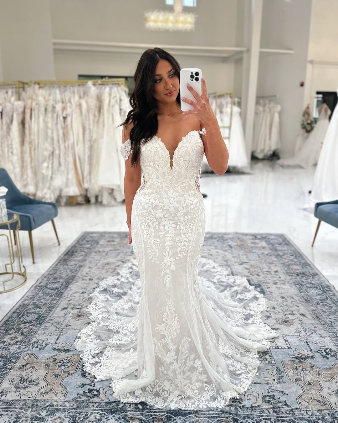 Off Shoulder Tulle Lace Appliqued Mermaid Boho Wedding Dresses for Bride HE800