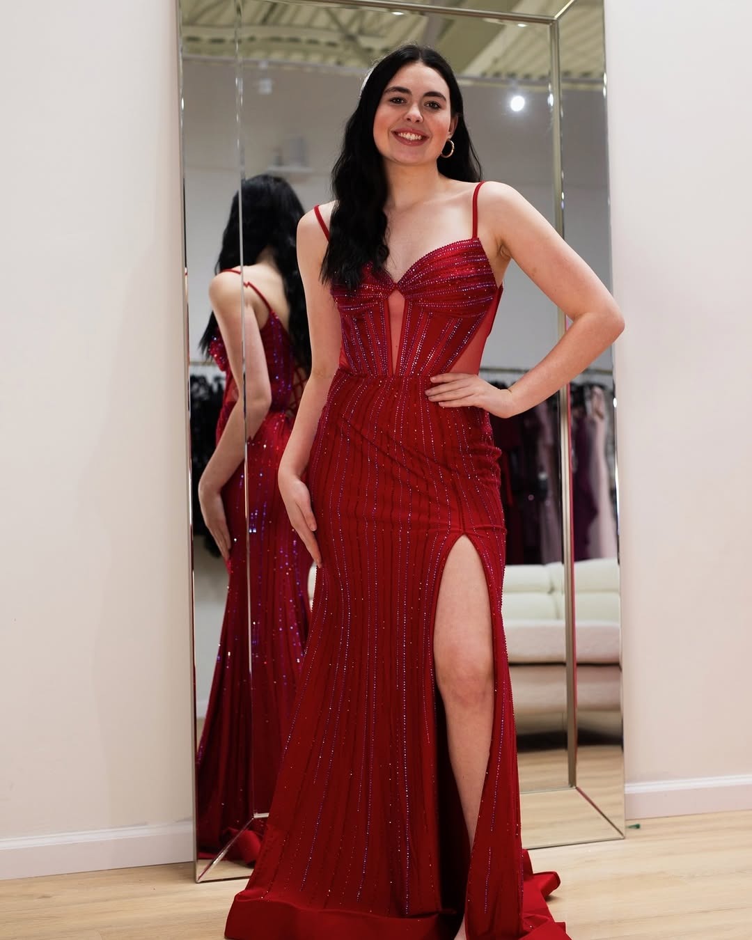HE257-Mermaid Beaded Prom Dresses Long with Slit Corset Satin Sequin Formal Gowns Plus Size Evening Party Dresses