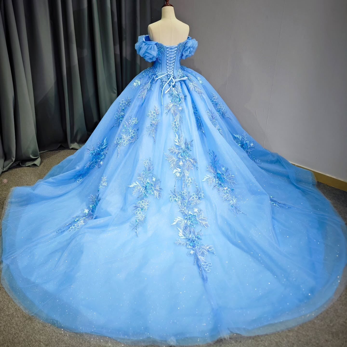 HE280 - Vestidos de quinceañera de princesa con hombros descubiertos, apliques de tul y encaje, para fiesta de cumpleaños, vestido de gala, vestidos de 16 años