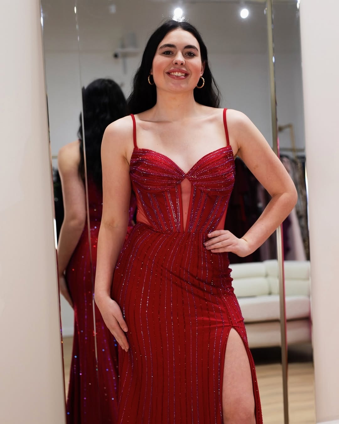 Mermaid Beaded Prom Dresses Long with Slit Corset Sequin Formal Gowns HE257