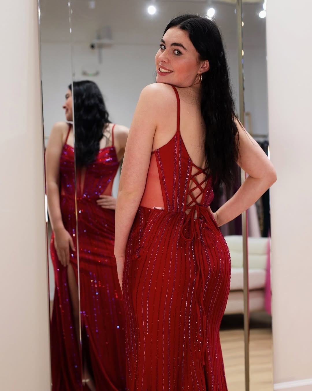 HE257-Mermaid Beaded Prom Dresses Long with Slit Corset Satin Sequin Formal Gowns Plus Size Evening Party Dresses