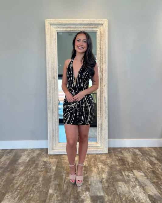 Sheath V Neck Homecoming Dresses Short Sequin Beaded Party Gowns HE392