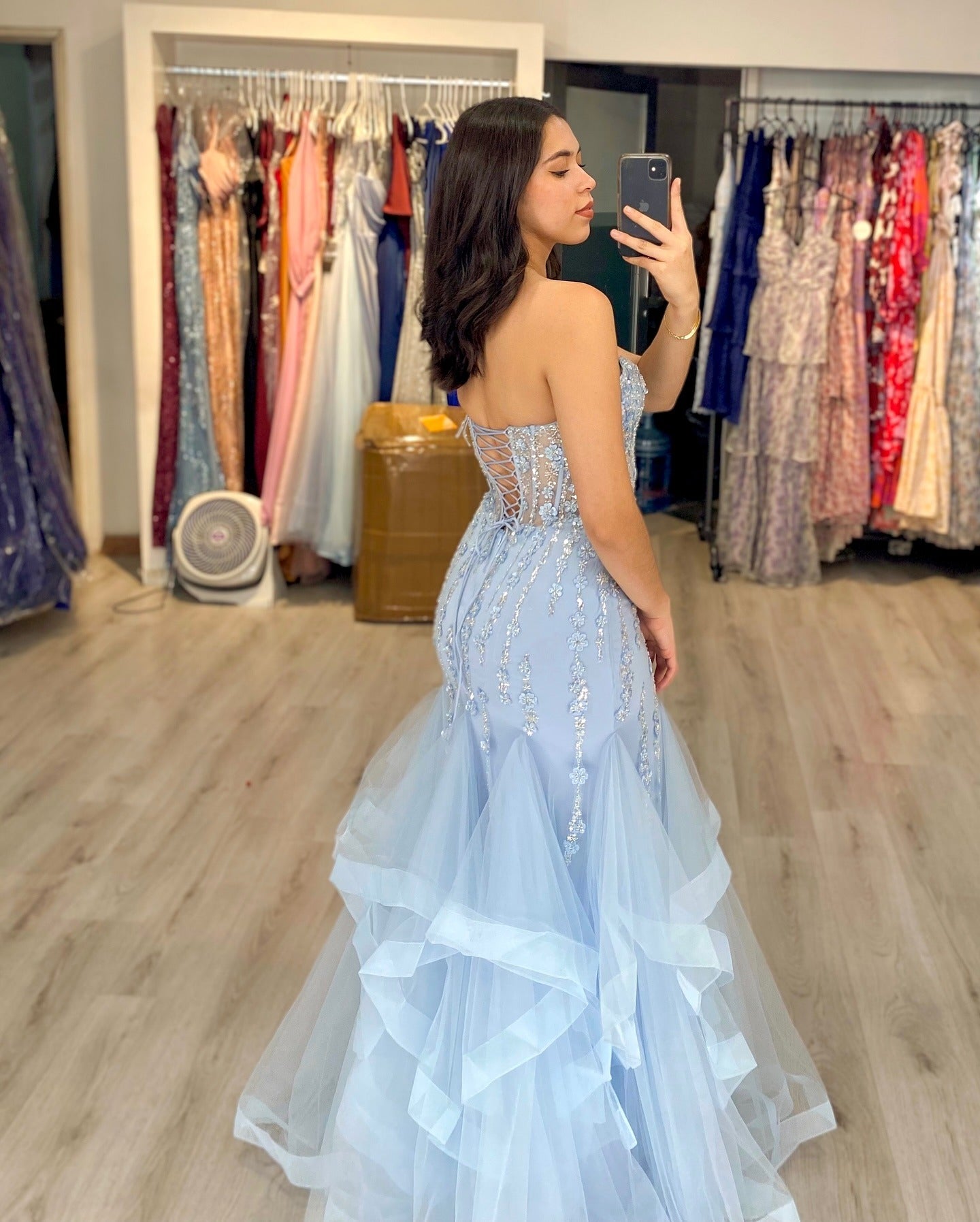 HE259-Mermaid Tulle Lace Beaded Prom Dresses Sweetheart Corset Evening Gowns Strapless Formal Party Dress for Women