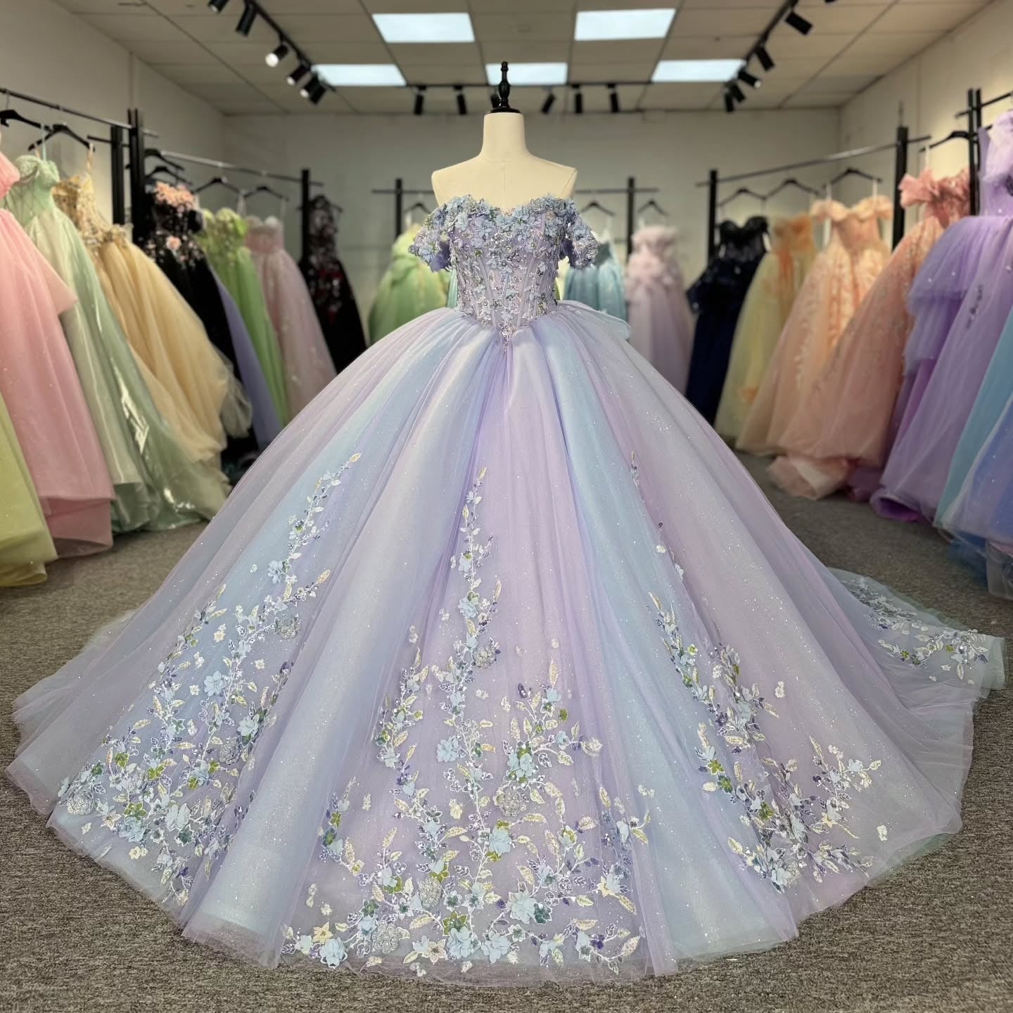 Lilac Quinceanera Dresses Tulle Lace Appliques Party Dresses for Sweet 16