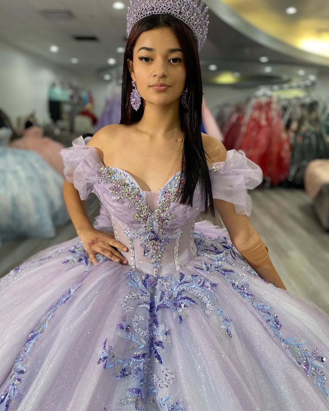 Vestidos de quinceañera con apliques lilas y corte princesa, vestidos de fiesta para dulces 16, HE524