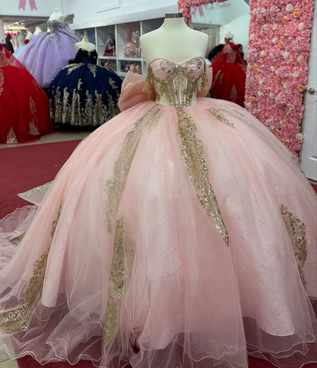 Tulle Lace Beaded Quinceanera Dresses Sweet 16 Princess Prom Gowns with Bow HE329