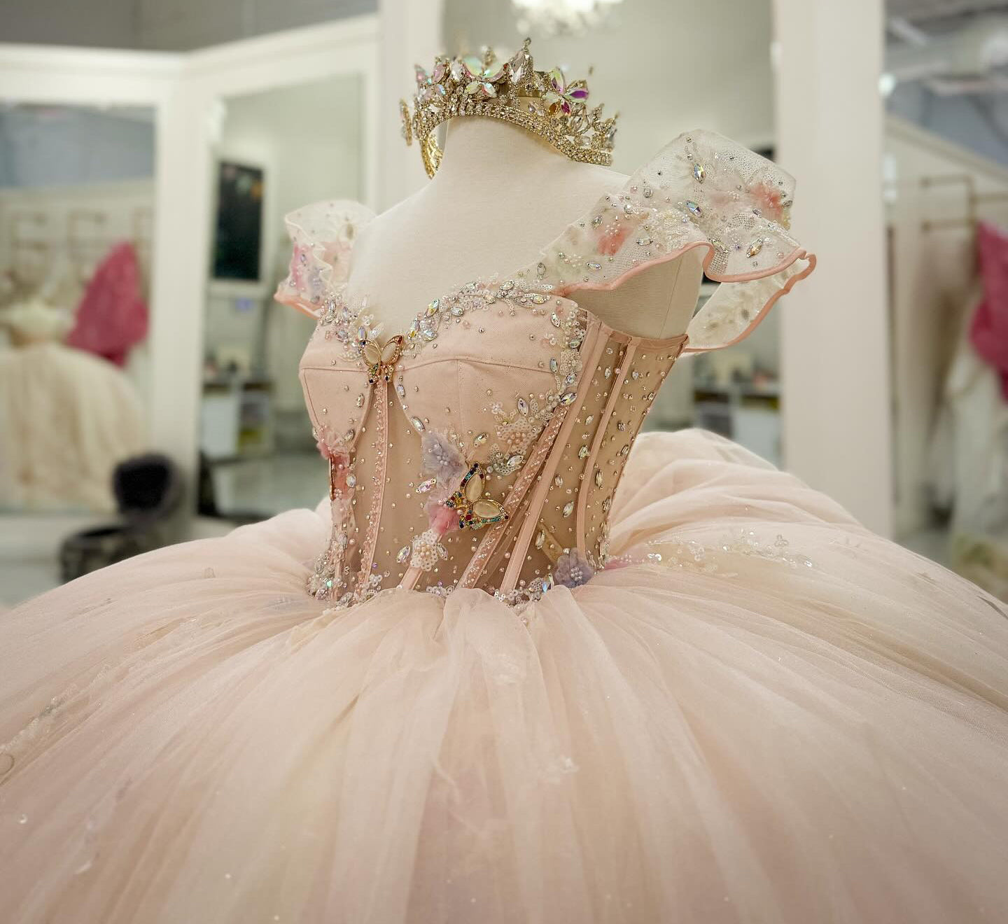 HE273-Precioso vestido de quinceañera con apliques de encaje de tul, vestido de fiesta de princesa para fiesta de cumpleaños de 16 años