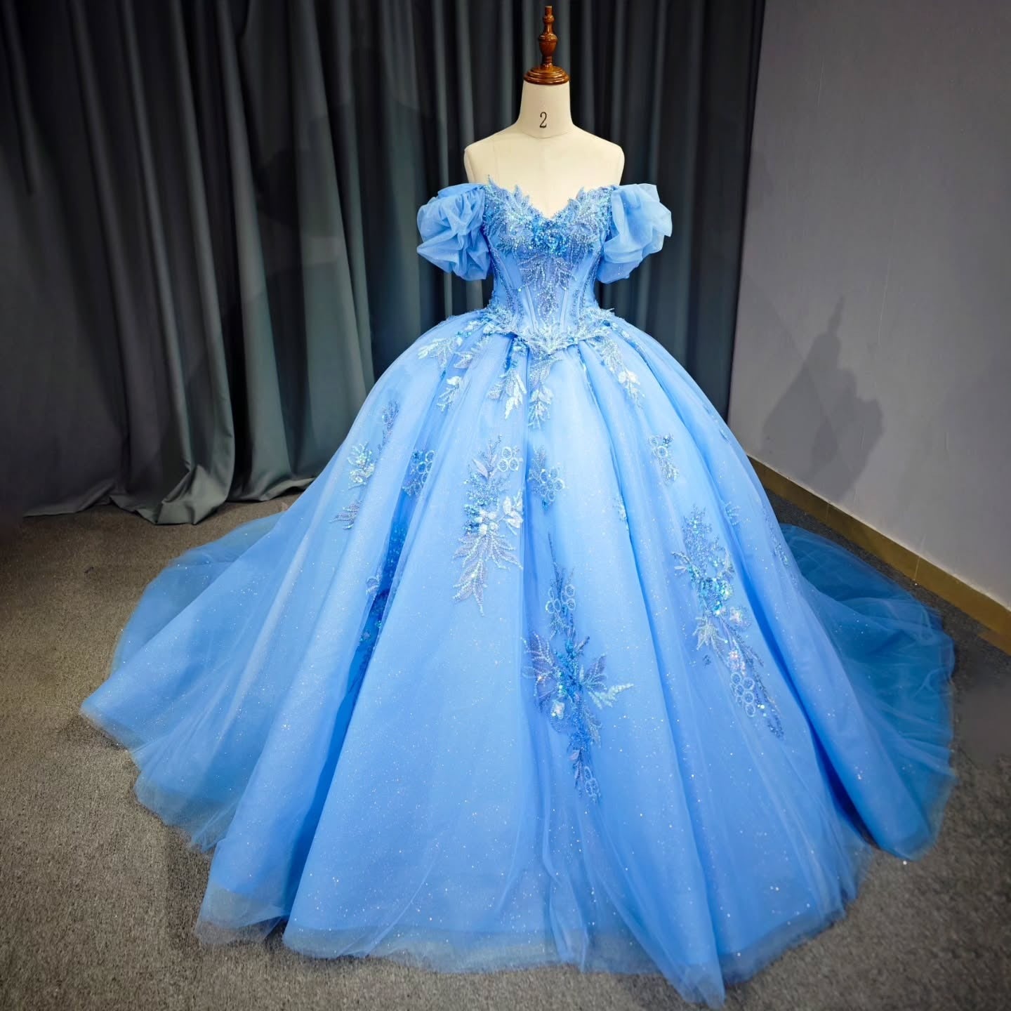 HE280 - Vestidos de quinceañera de princesa con hombros descubiertos, apliques de tul y encaje, para fiesta de cumpleaños, vestido de gala, vestidos de 16 años