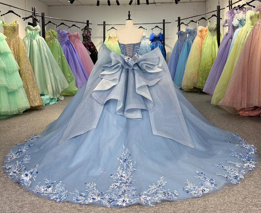 Blue Sweetheart Tulle Lace Appliques Princess Sweet 16 Quinceanera Dresses HE277