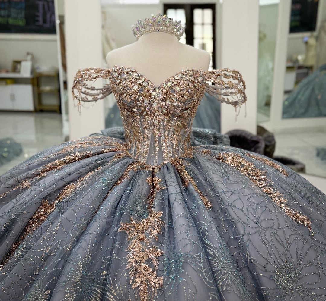 Tulle Lace Beaded Quinceanera Dresses Ball Gown Sweet 16 Birthday Dresses HE274