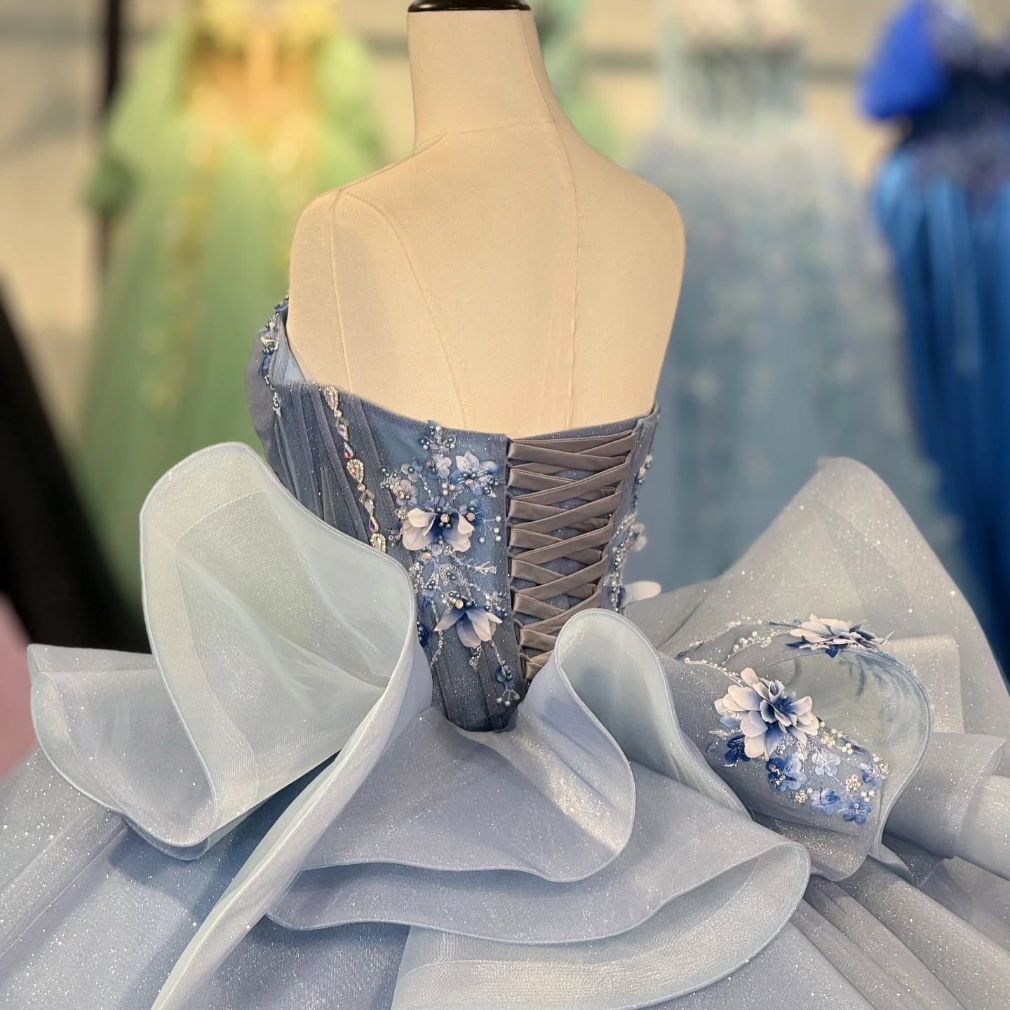Blue Sweetheart Tulle Lace Appliques Princess Sweet 16 Quinceanera Dresses HE277