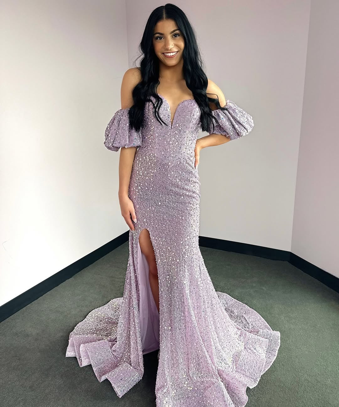 Vestidos de fiesta largos con escote corazón y lentejuelas brillantes de sirena HE339