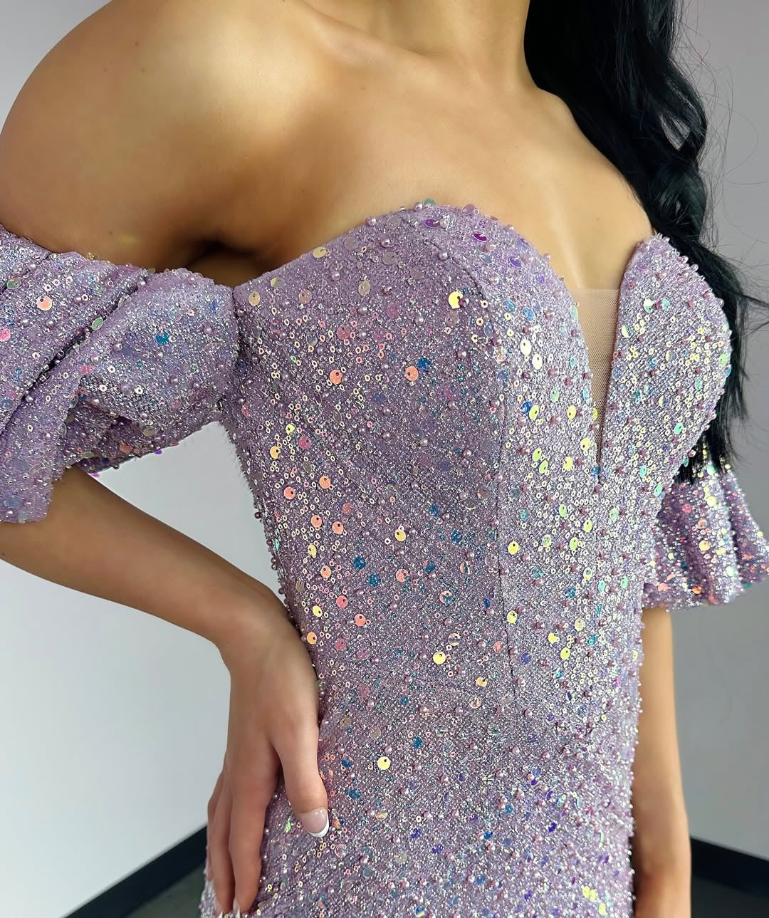 Vestidos de fiesta largos con escote corazón y lentejuelas brillantes de sirena HE339