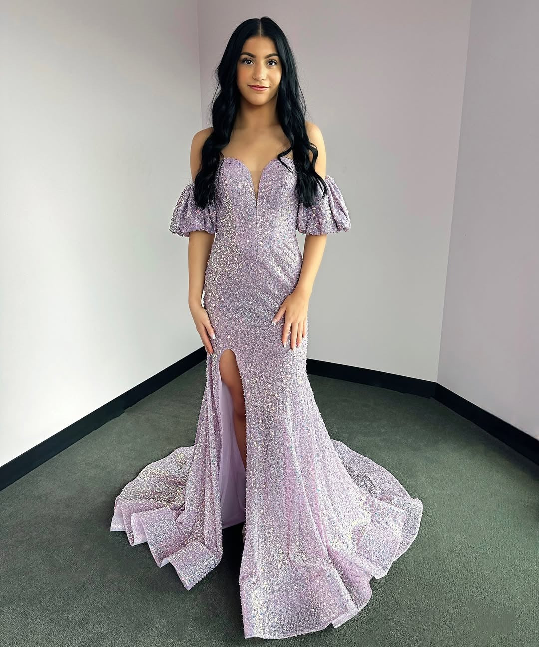 Vestidos de fiesta largos con escote corazón y lentejuelas brillantes de sirena HE339