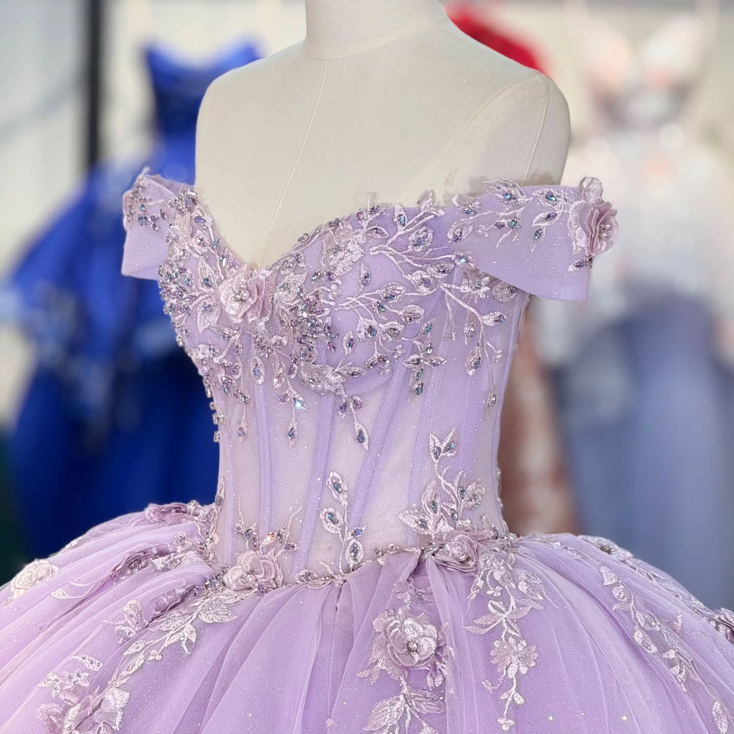Vestidos de quinceañera lilas con apliques de tul princesa, vestidos de fiesta para dulces 16, HE383