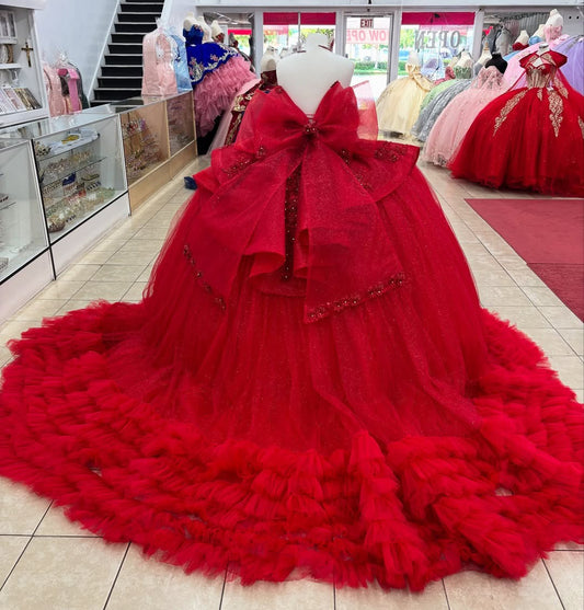Red Quinceanera Dresses Tulle Ruffles Prom Gowns Princess Sweet 16 Party Dress HE327