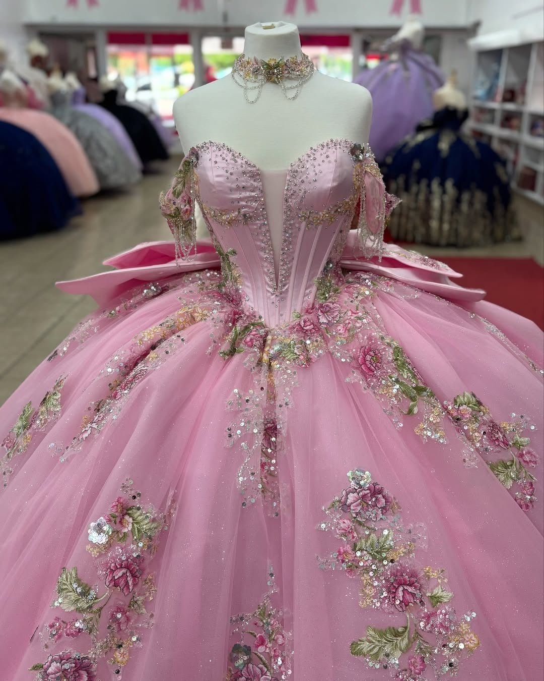 HE328-Vestido de quinceañera rosa con tul, apliques y cuentas, para fiesta de cumpleaños de princesa