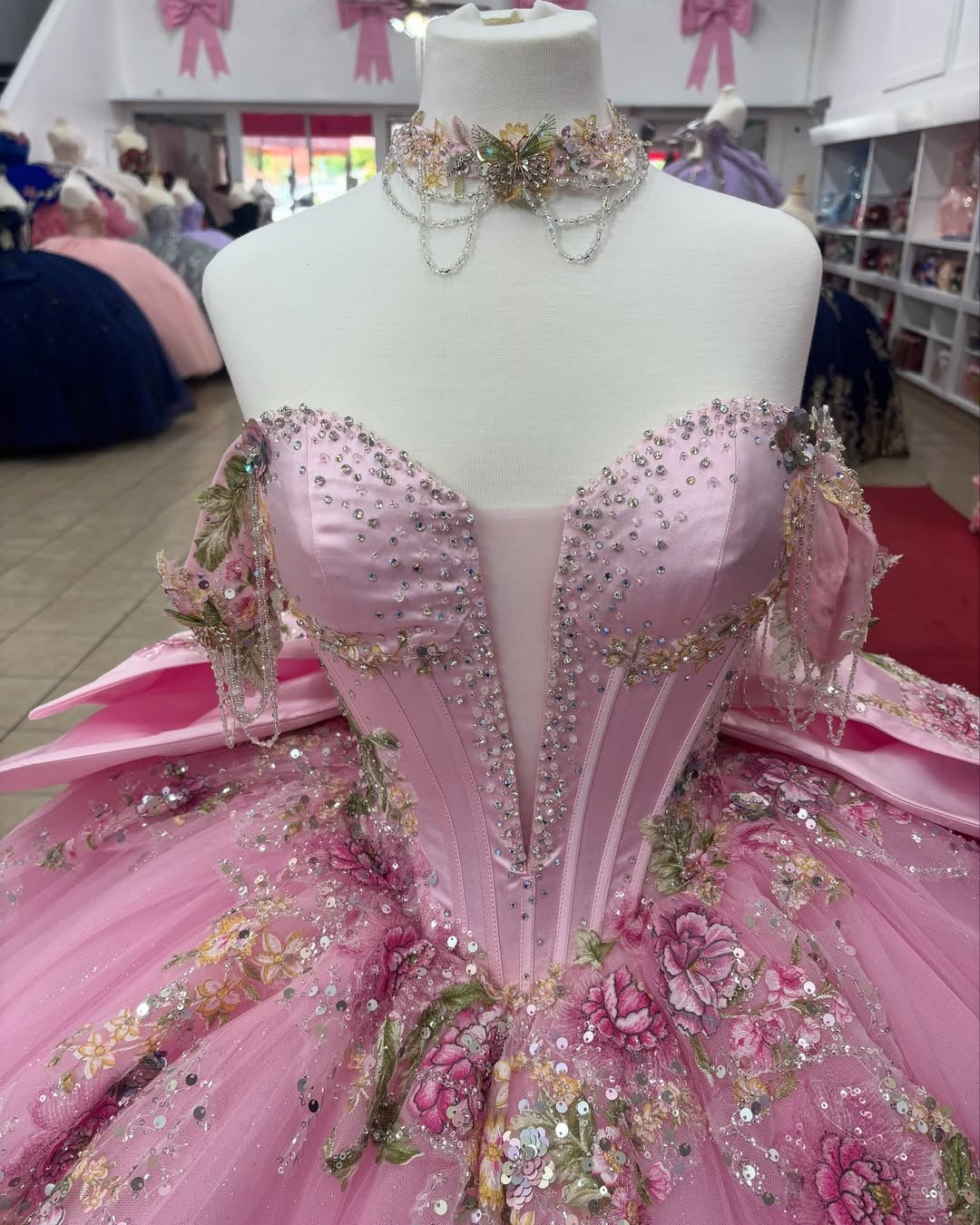 HE328-Vestido de quinceañera rosa con tul, apliques y cuentas, para fiesta de cumpleaños de princesa