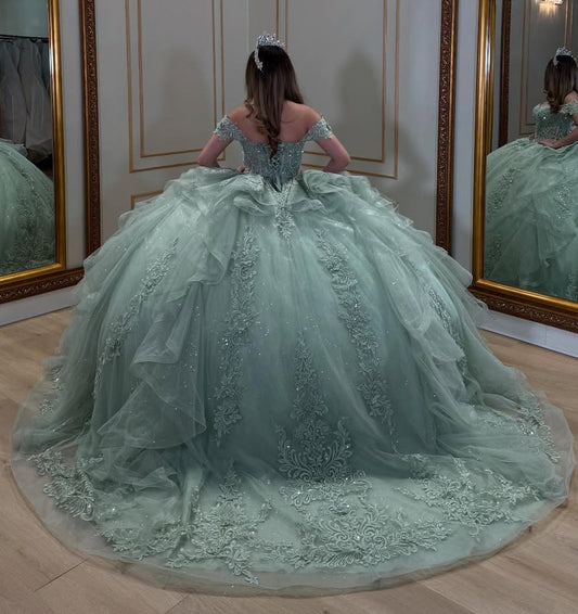 Princess Quinceanera Dresses for Sweet 16 Tulle Lace Birthday Prom Party Dresses HE323