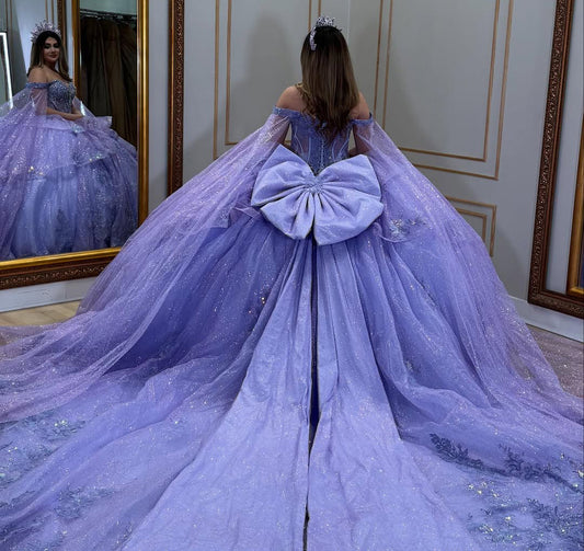 Lilac Ball Gown Sweet 16 Quinceanera Dresses Lace Beaded Party Dresses HE334