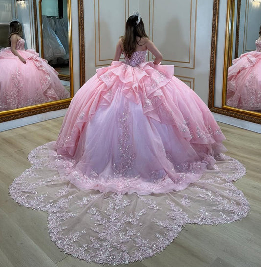 Prinzessin Quinceanera Kleider für Sweet 16 Tüll Spitze Applizierte Ball Party Kleider HE325