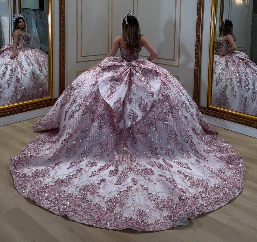 HE322-Precioso vestido de fiesta para quinceañeras, con apliques de encaje y escote corazón, sin mangas, para cumpleaños