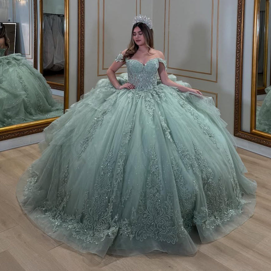 Princess Quinceanera Dresses for Sweet 16 Tulle Lace Birthday Prom Party Dresses HE323