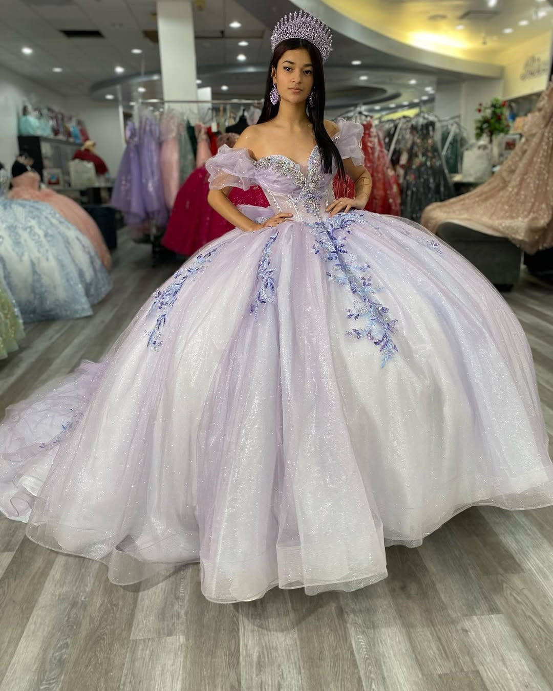 Vestidos de quinceañera con apliques lilas y corte princesa, vestidos de fiesta para dulces 16, HE524