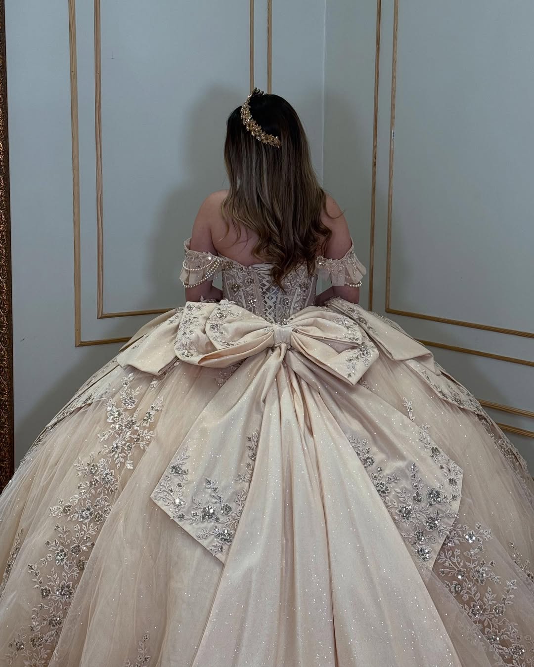 Vestidos de quinceañera con apliques de tul color champán, estilo princesa, para fiesta de dulces 16, HE376