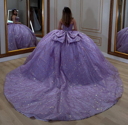 Sweetheart Glittery Sweet 16 Quinceanera Dresses Princess Sequin Beaded Party Gown HE378