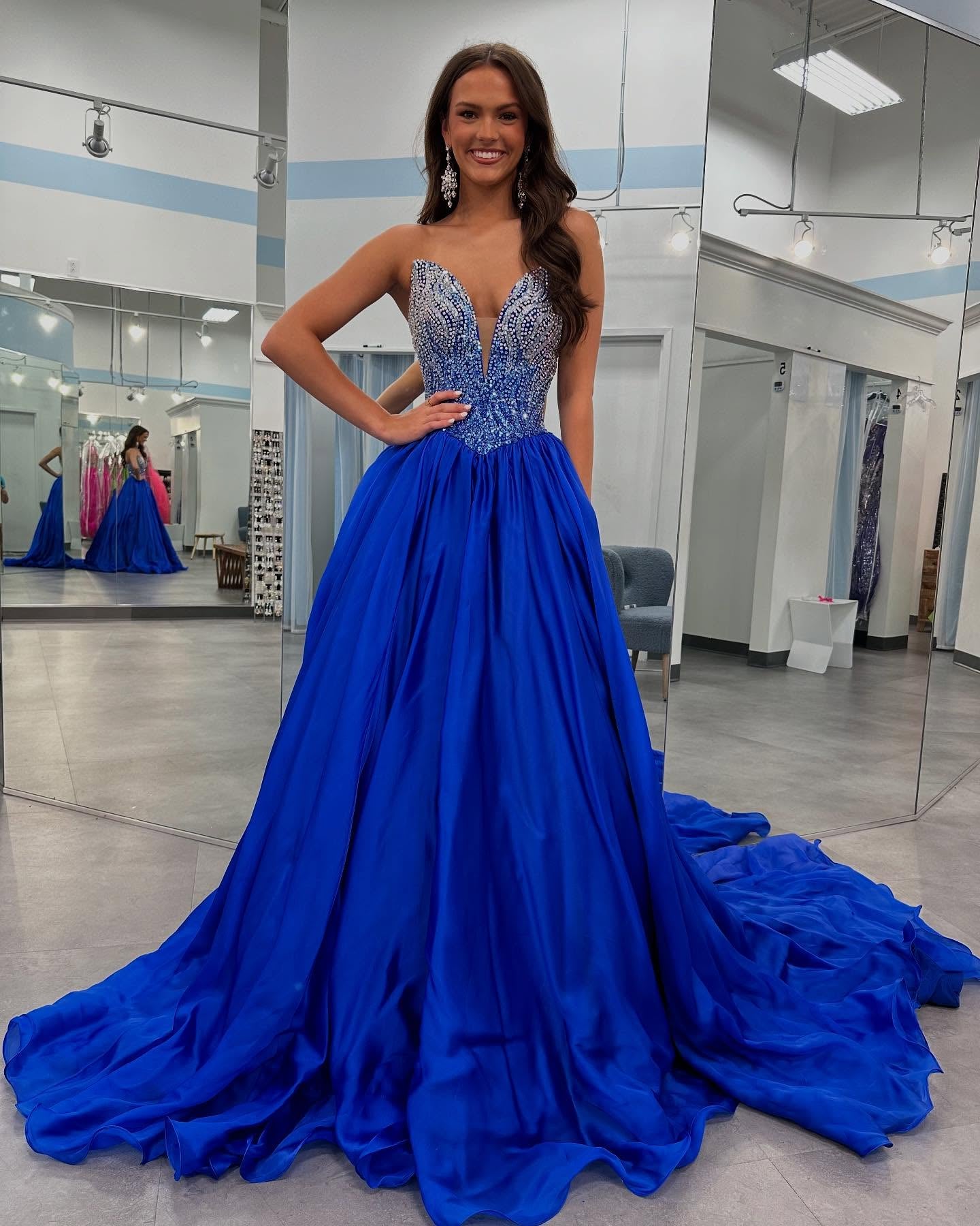 HE348-Women's Sweetheart Long Prom Dresses A Line Satin Beaded Corset Evening Party Gowns Plus Size Maxi Dresses