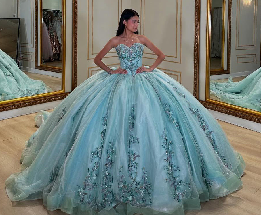 Sweetheart Princess Quinceanera Dresses Tulle Appliques Sweet 16 Party Dresses HE422