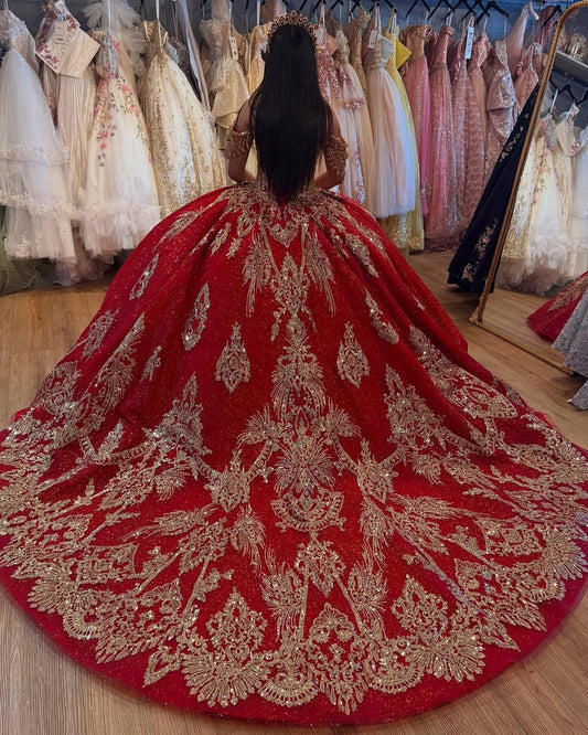 Prinzessin Quinceanera Kleider Ballkleid Tüll Applikationen Sweet 16 Partykleid HE380