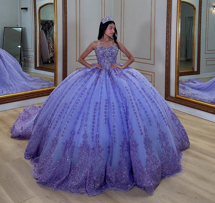 Sweetheart Sequin Beaded Quinceanera Dresses Princess Prom Dresses for Sweet 16 HE424