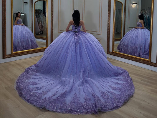 Sweetheart Sequin Beaded Quinceanera Dresses Princess Prom Dresses for Sweet 16 HE424