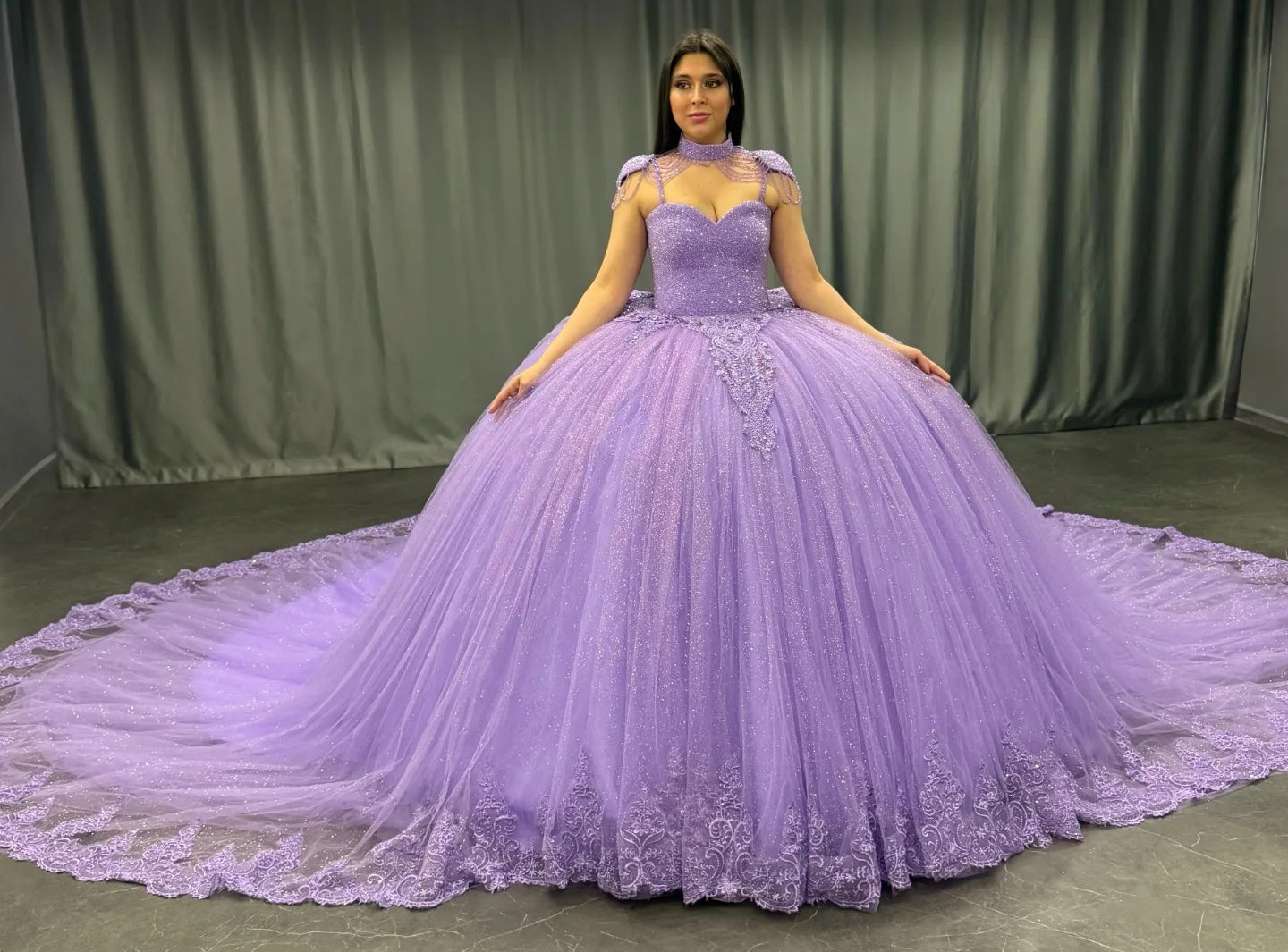 Lilac Quinceanera Dresses Sweetheart Tulle Appliques Prom Gowns for Sweet 16 HE419