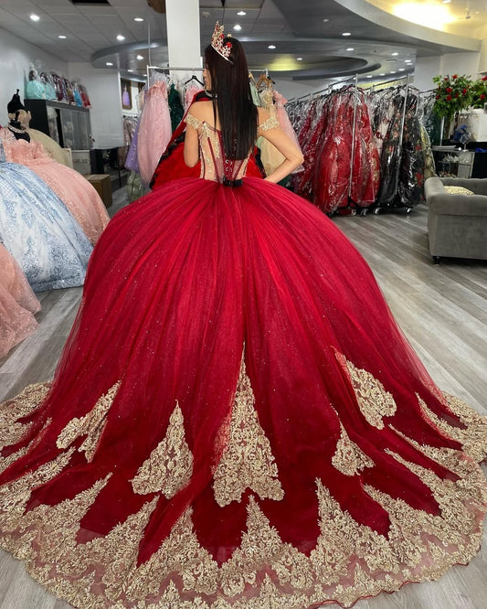 Off Shoulder Red Quinceanera Dresses for Sweet 16 Princess Ball Gown HE521